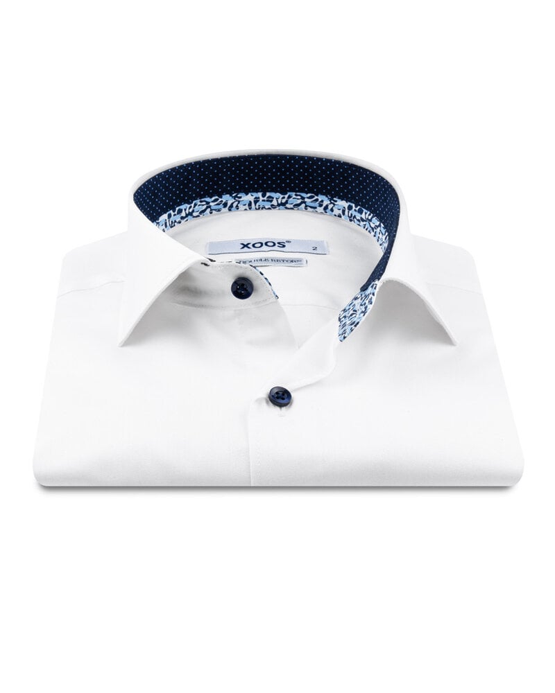 XOOS Men's white shirt with printed lining and navy micro dots (Double Twisted)