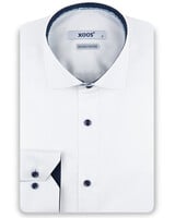 XOOS Chemise homme blanche à doublure imprimée et à micro pois marine (Double Retors)