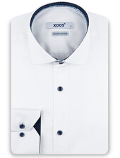 XOOS Chemise homme blanche à doublure imprimée et à micro pois marine (Double Retors)