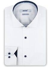 XOOS Men's white shirt with printed lining and navy micro dots (Double Twisted)