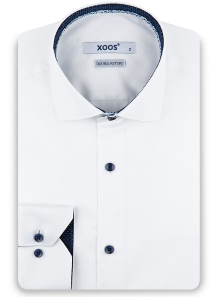 XOOS Men's white shirt with printed lining and navy micro dots (Double Twisted)
