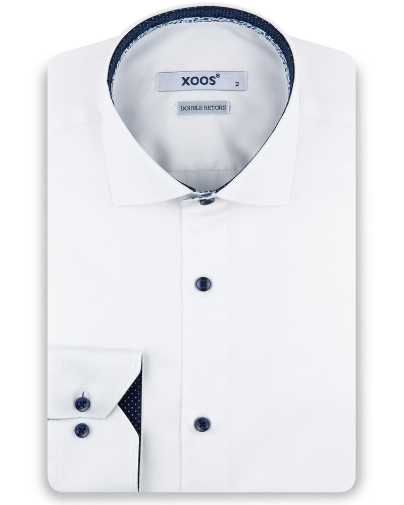 XOOS Chemise homme blanche à doublure imprimée et à micro pois marine (Double Retors)