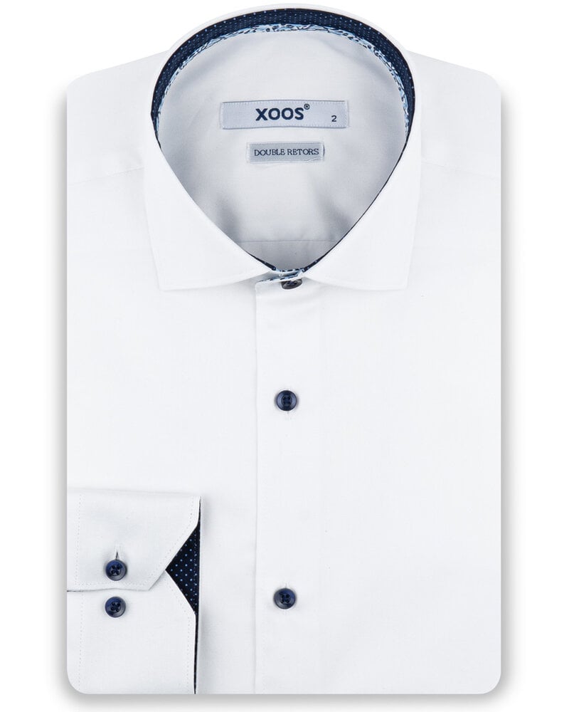 XOOS Men's white shirt with printed lining and navy micro dots (Double Twisted)