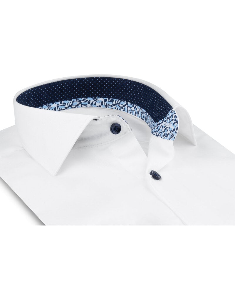 XOOS Men's white shirt with printed lining and navy micro dots (Double Twisted)