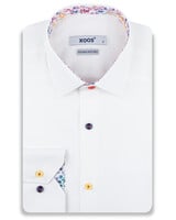 XOOS Chemise homme blanche à doublure florale multicolore et boutons assortis (Double Retors)