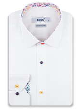 XOOS Chemise homme blanche à doublure florale multicolore et boutons assortis (Double Retors)