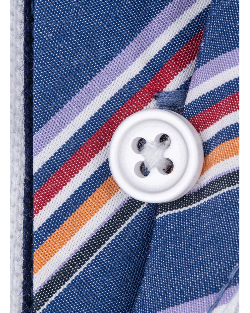 XOOS White short-sleeve polo with navy shirt collar and orange striped lining