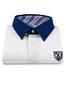 XOOS White short-sleeve polo with navy shirt collar and orange striped lining