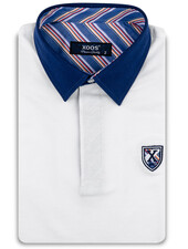 XOOS White short-sleeve polo with navy shirt collar and orange striped lining