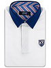XOOS White short-sleeve polo with navy shirt collar and orange striped lining