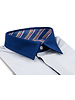 XOOS Polo manches courtes blanc à col de chemise marine et doublure bayadère orange