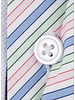 XOOS White short-sleeve polo with navy shirt collar and pink and pistachio striped lining