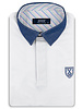 XOOS Polo manches courtes blanc à col de chemise marine et doublure bayadère rose et pistache