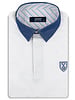 XOOS White short-sleeve polo with navy shirt collar and pink and pistachio striped lining