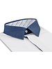 XOOS Polo manches courtes blanc à col de chemise marine et doublure bayadère rose et pistache