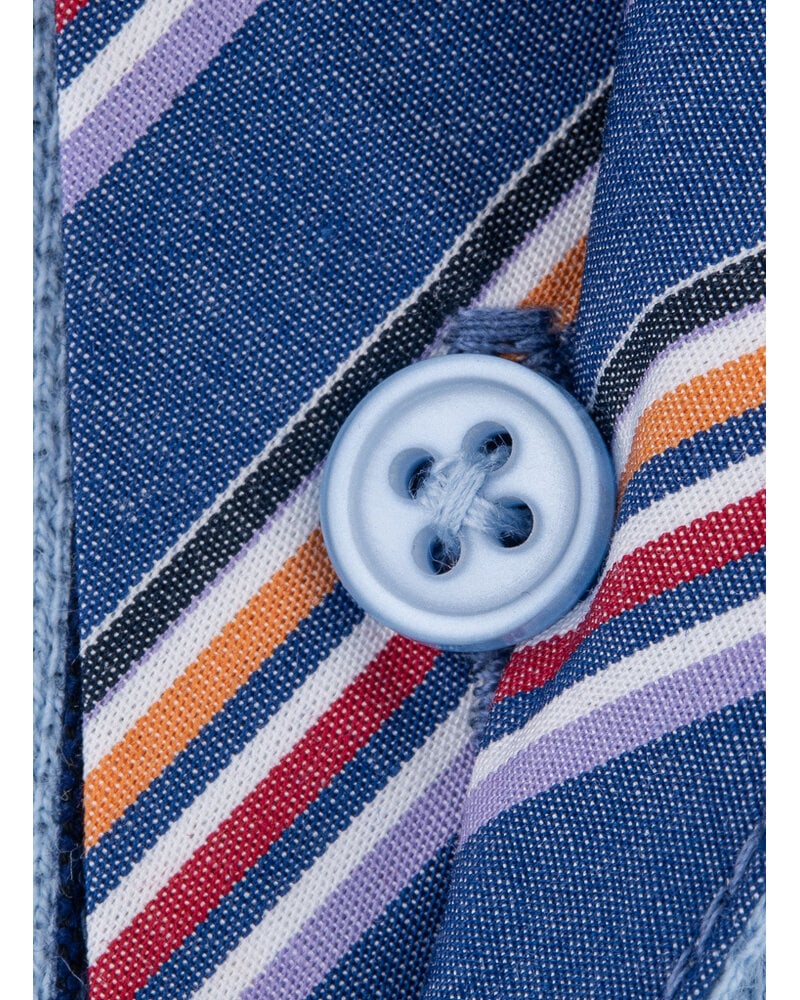 XOOS Blue short-sleeve polo with navy shirt collar and orange striped lining