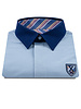 XOOS Blue short-sleeve polo with navy shirt collar and orange striped lining