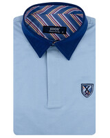 XOOS Blue short-sleeve polo with navy shirt collar and orange striped lining