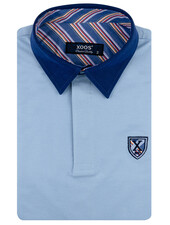 XOOS Polo manches courtes bleu à col de chemise marine et doublure bayadère orange