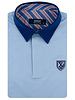 XOOS Blue short-sleeve polo with navy shirt collar and orange striped lining