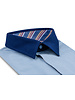XOOS Blue short-sleeve polo with navy shirt collar and orange striped lining