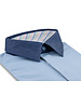 XOOS Polo manches courtes bleu à col de chemise marine et doublure bayadère rose et pistache