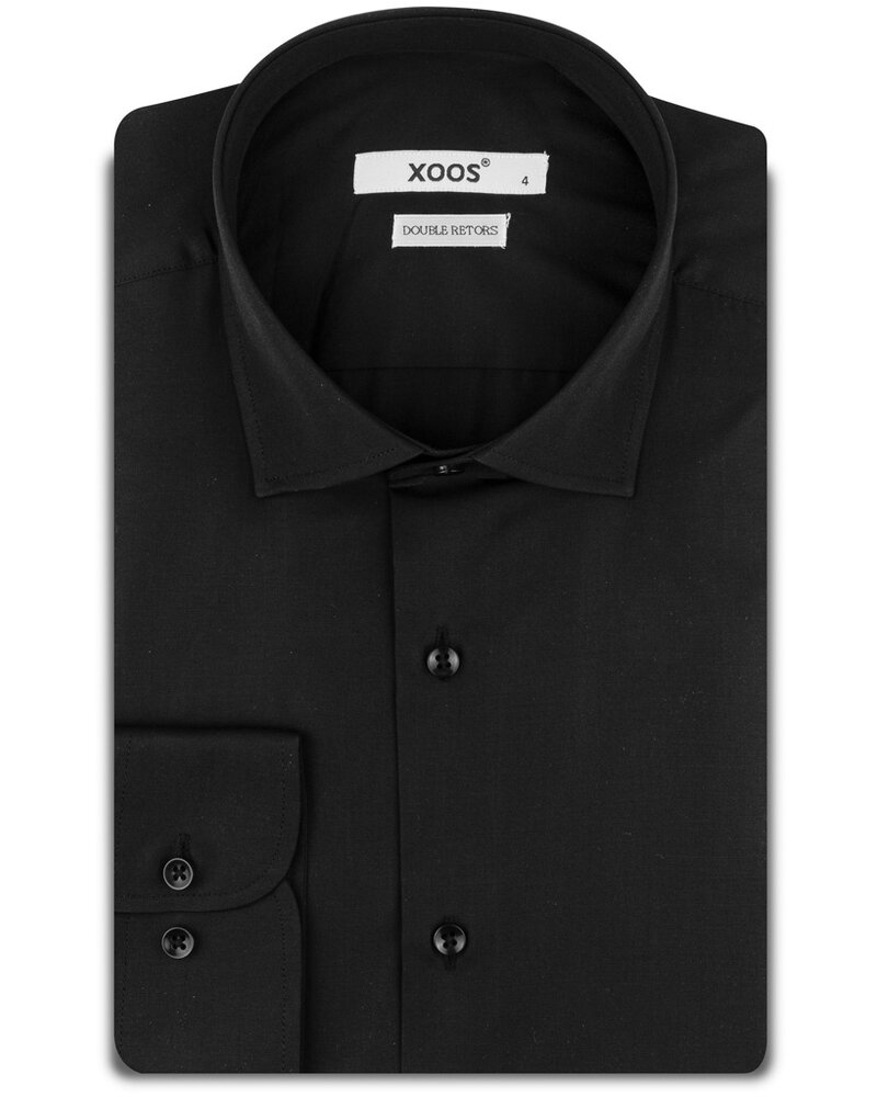 XOOS Chemise NON CINTRÉE noire en popeline (Double Retors)
