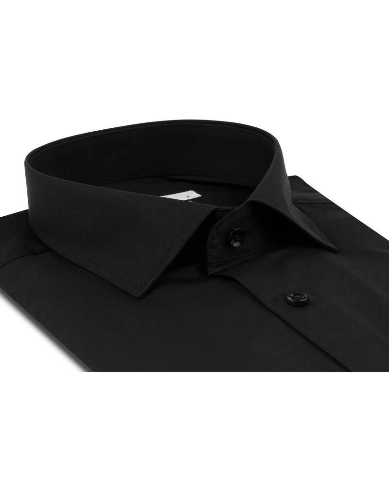 XOOS Men’s NON FITTED black shirt in poplin (Double Twisted)