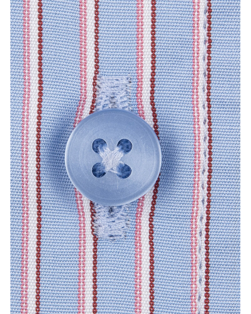 XOOS Chemisier femme bleu ciel à rayures roses et col droit ouvert