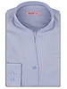 XOOS Women’s blue shirt with pink stripes and open straight collar