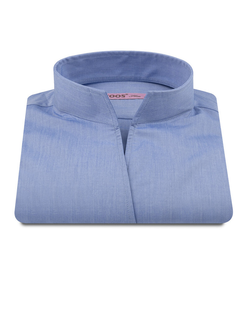 XOOS Women’s sky blue pinstripe shirt with open straight collar