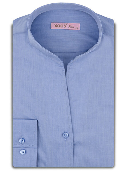 XOOS Chemisier femme en pinpoint bleu ciel et col droit ouvert