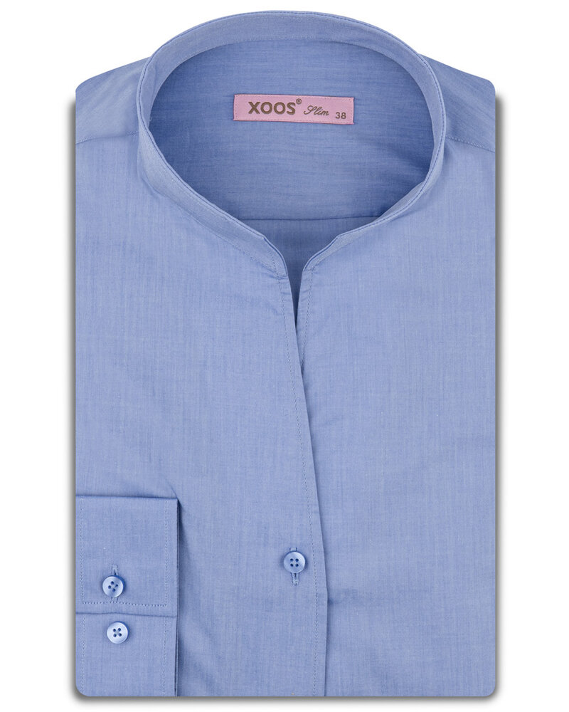 XOOS Chemisier femme en pinpoint bleu ciel et col droit ouvert