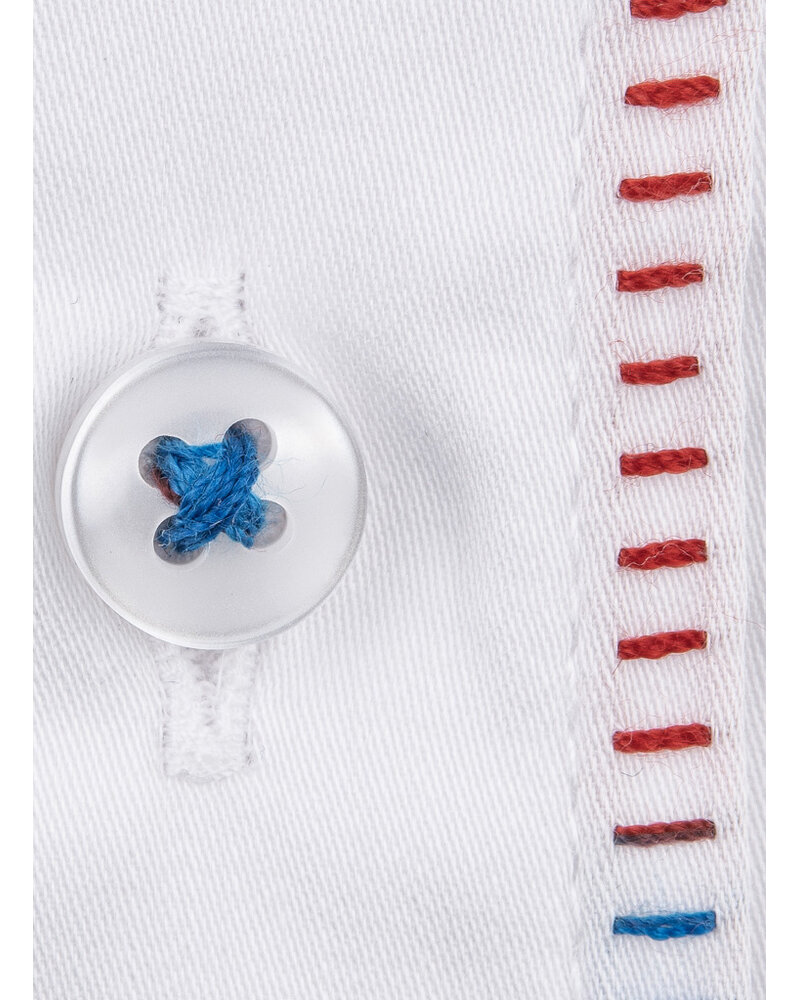 XOOS Chemise homme blanche à col de Ville doublure florale surpriqûre multicolore et boutons assortis
