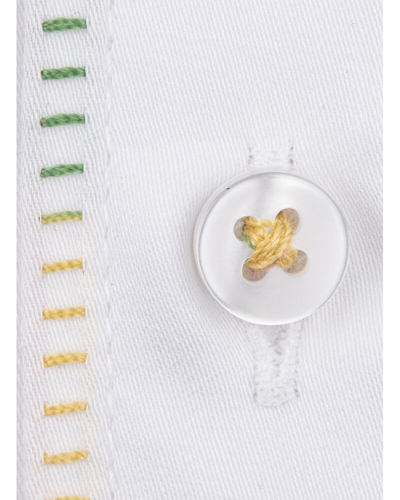 XOOS Chemise homme blanche à col de Ville doublure florale surpriqûre multicolore et boutons assortis