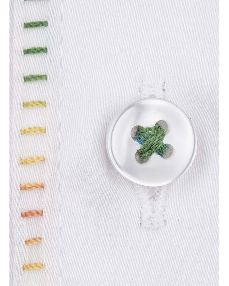 XOOS Chemise homme blanche à col de Ville doublure florale surpriqûre multicolore et boutons assortis