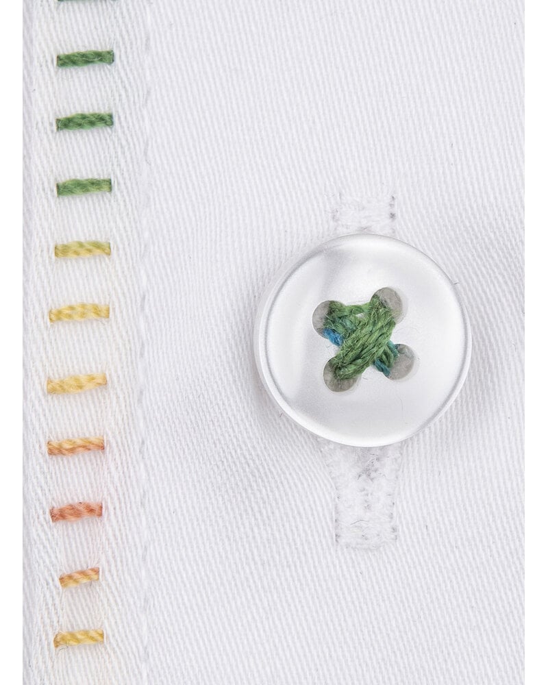 XOOS Men’s white de Ville Collar shirt with multicolor floral contrast lining and matching buttons