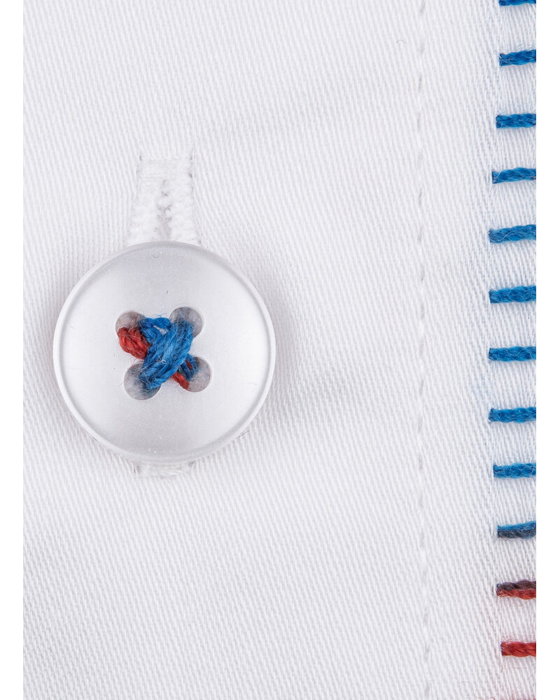 XOOS Men’s white de Ville Collar shirt with multicolor floral contrast lining and topstitching