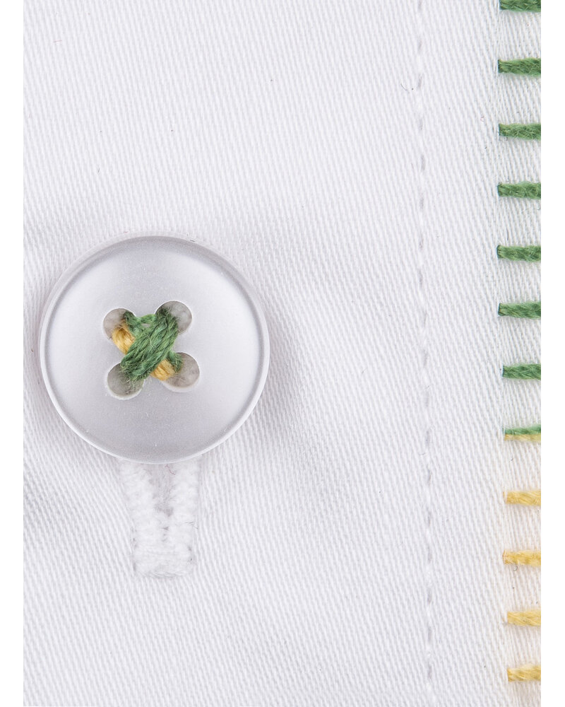 XOOS Chemise homme blanche à col de Ville doublure florale et surpriqûre multicolore
