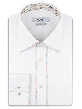 XOOS Chemise homme blanche à col de Ville doublure florale et surpriqûre multicolore
