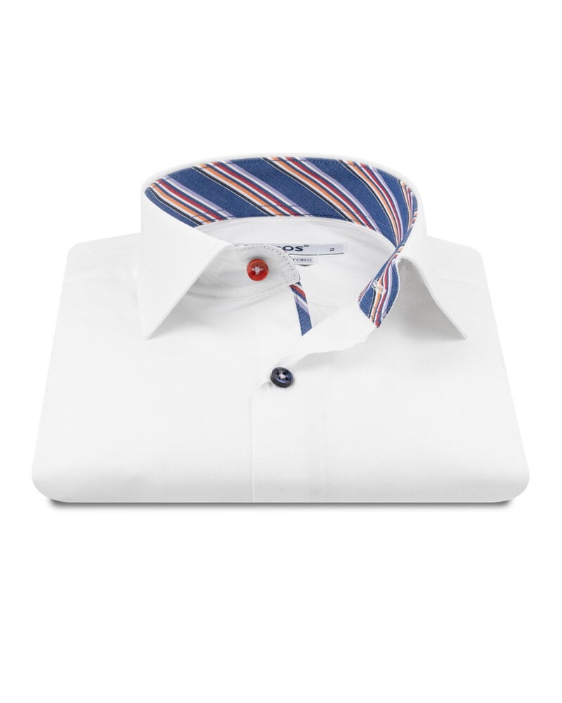 XOOS Men’s white shirt with bayadere Stripes lining and matching buttons (Double Twisted)