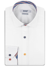 XOOS Chemise homme blanche à doublure bayadère et boutons assortis (Double Retors)