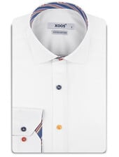XOOS Men’s white shirt with bayadere Stripes lining and matching buttons (Double Twisted)