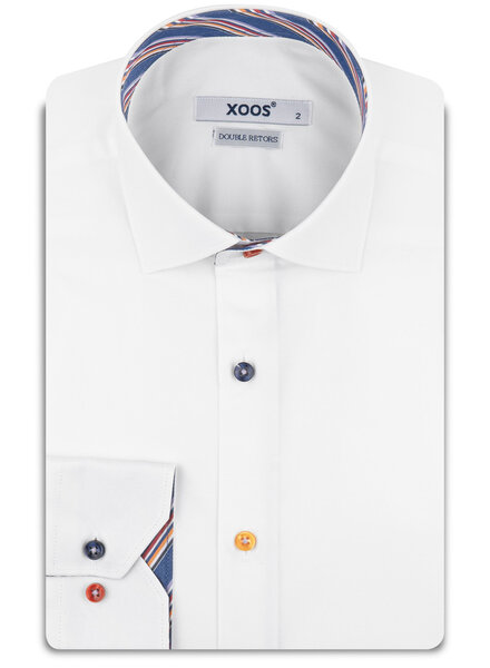 XOOS Men’s white shirt with bayadere Stripes lining and matching buttons (Double Twisted)