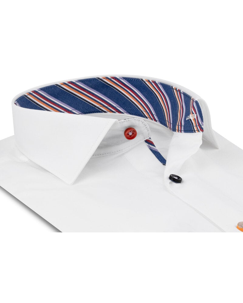 XOOS Men’s white shirt with bayadere Stripes lining and matching buttons (Double Twisted)