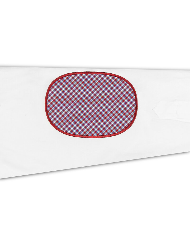 XOOS Chemise homme blanche à coudières et doublure à carreaux rouge (Double Retors)