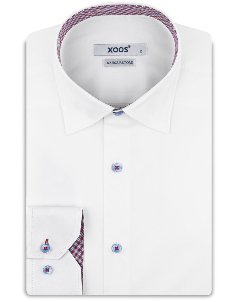 XOOS Men’s white elbowpaded shirt with red checkered lining