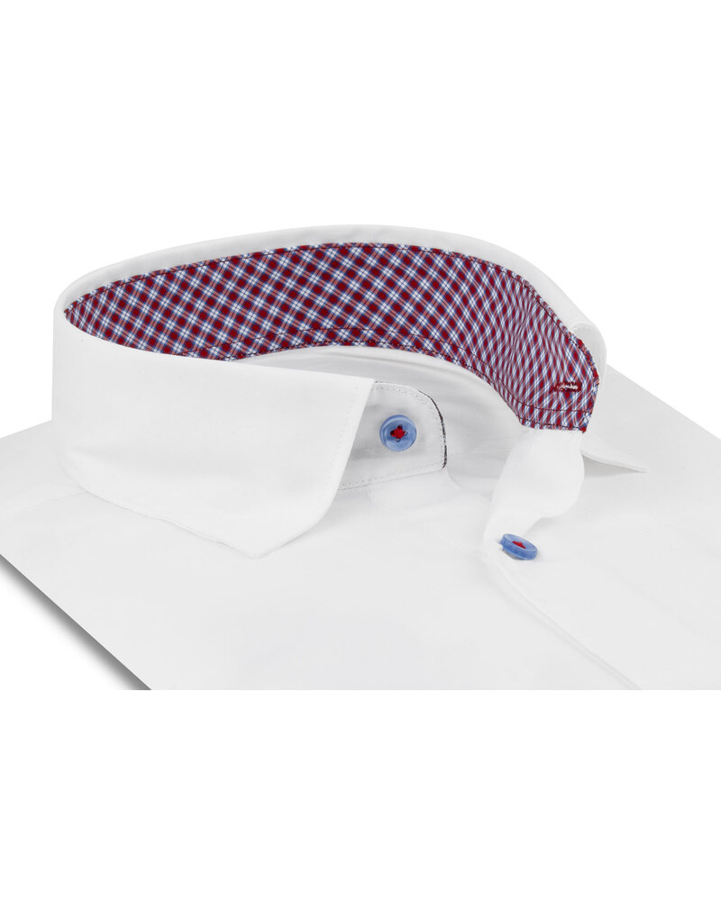 XOOS Chemise homme blanche à coudières et doublure à carreaux rouge (Double Retors)