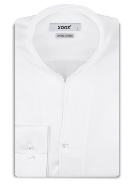 XOOS Men’s white herringbone shirt with open straight collar (Double Twisted)