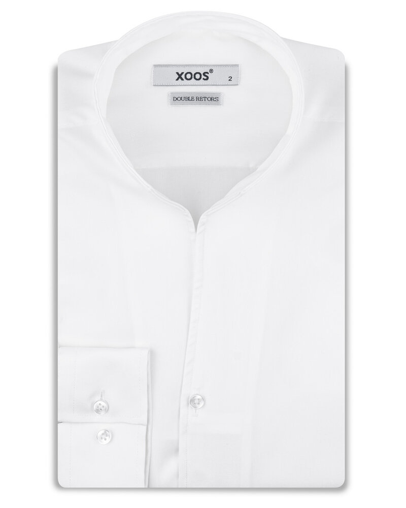 XOOS Men’s white herringbone shirt with open straight collar (Double Twisted)